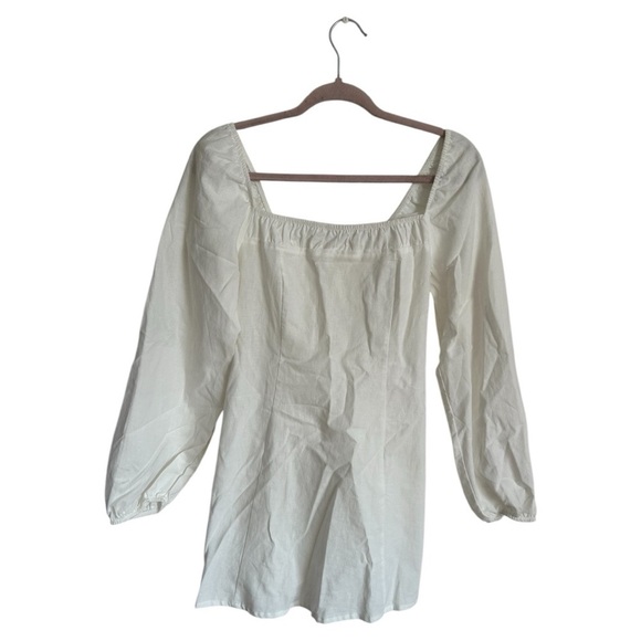 NWOT Free People A-line Linen Mini Dress Long Balloon Sleeve White - Picture 3 of 7